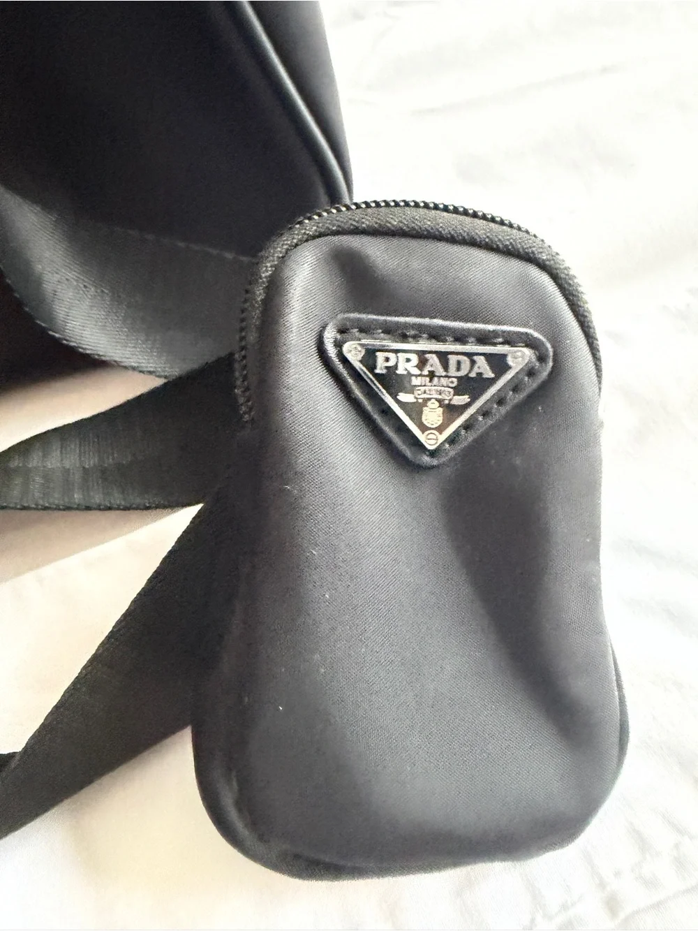 Black Nylon Shoulder Bag with Removable Strap and Pouch
